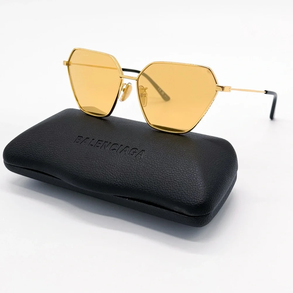 NEW BALENCIAGA BB0194S 002 GOLD GEOMETRIC WOMEN SUNGLASSES BALENCIAGA - Picture 2 of 10